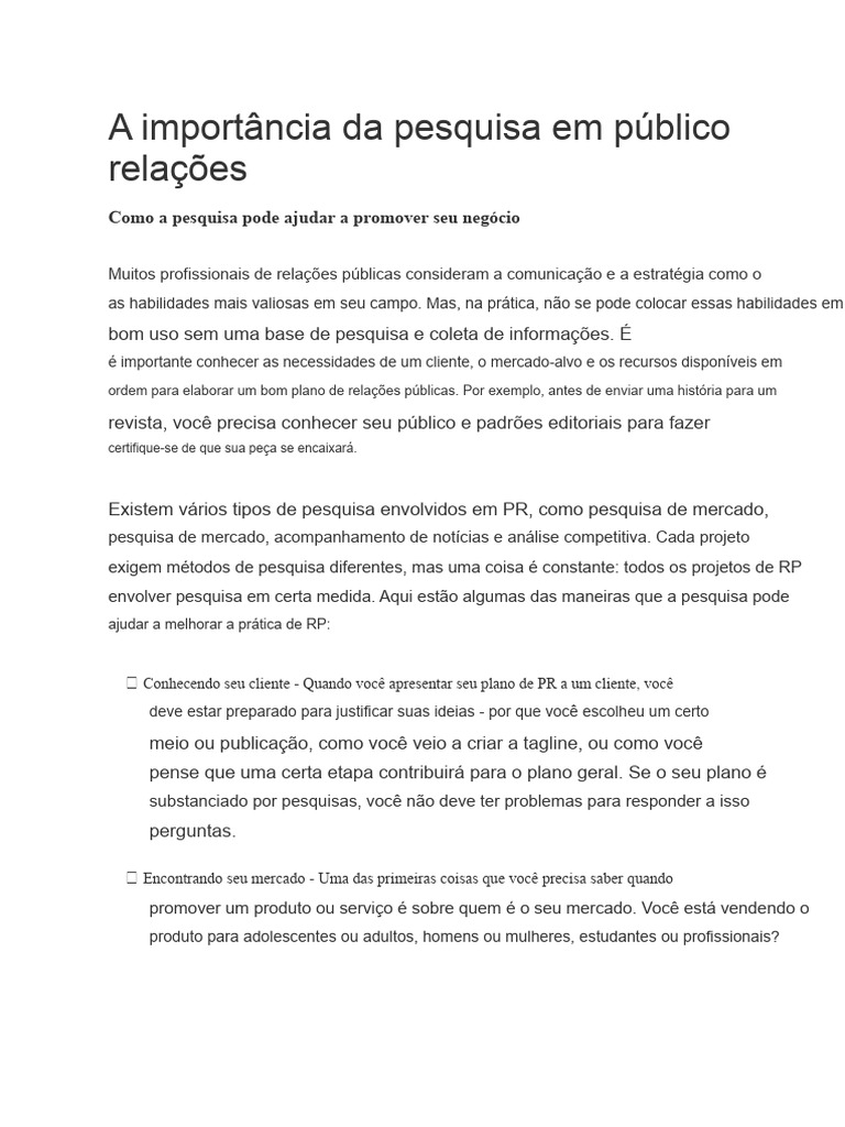 Pesquisa em Relações Públicas: Essencial para Sucesso | PDF ...