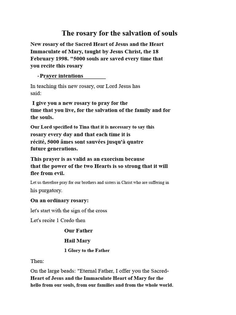 Rosary for Salvation of Souls Guide | PDF | Rosary | Mary, Mother Of Jesus