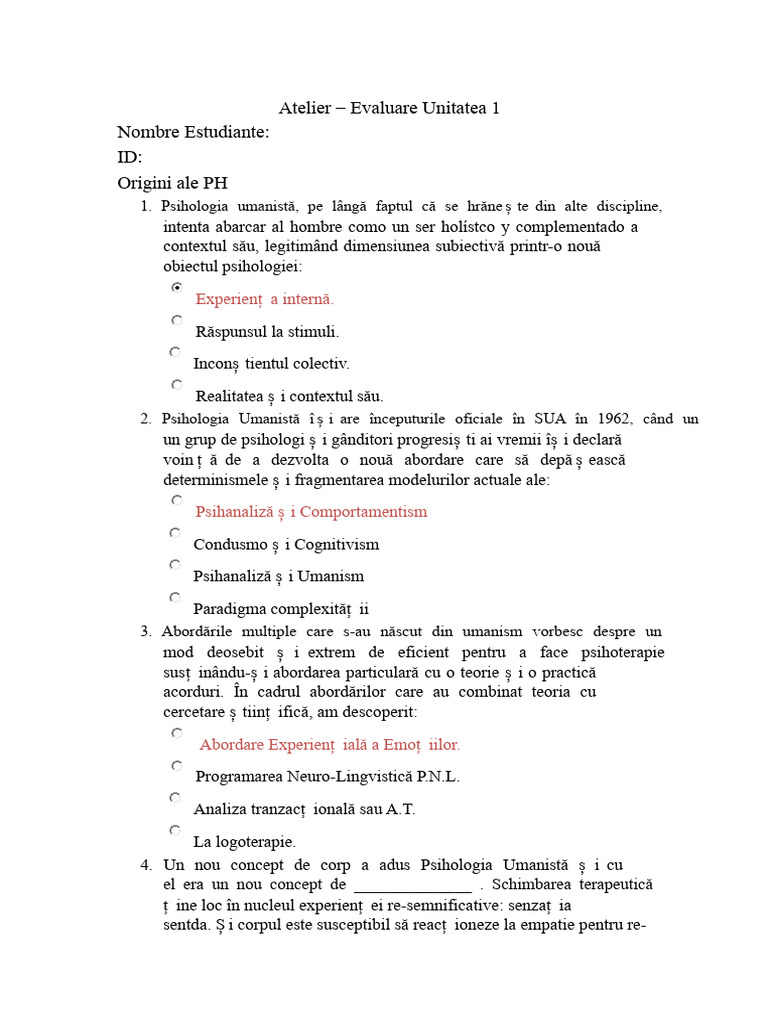 Atelier-Evaluare Unitatea 1 de Predat | PDF