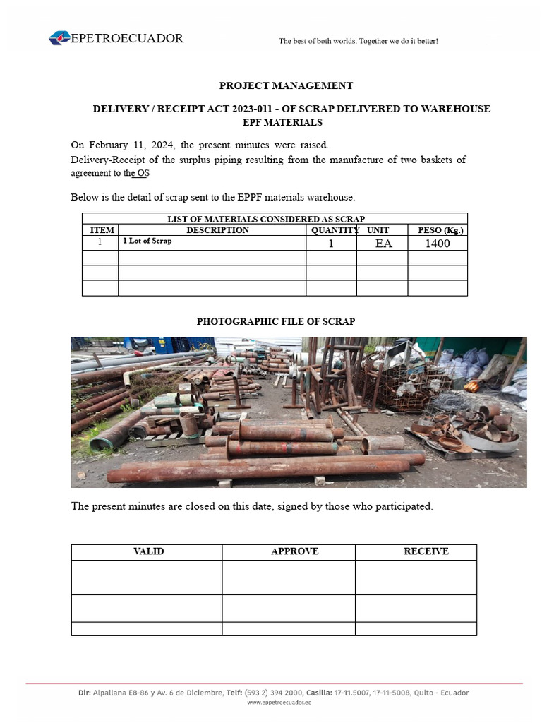 Delivery-Receipt Record of Scrap | PDF