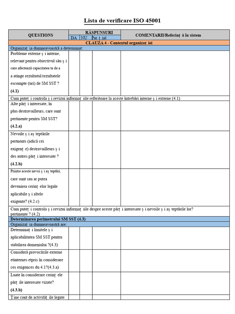 Lista de Verificare ISO 45001 | PDF