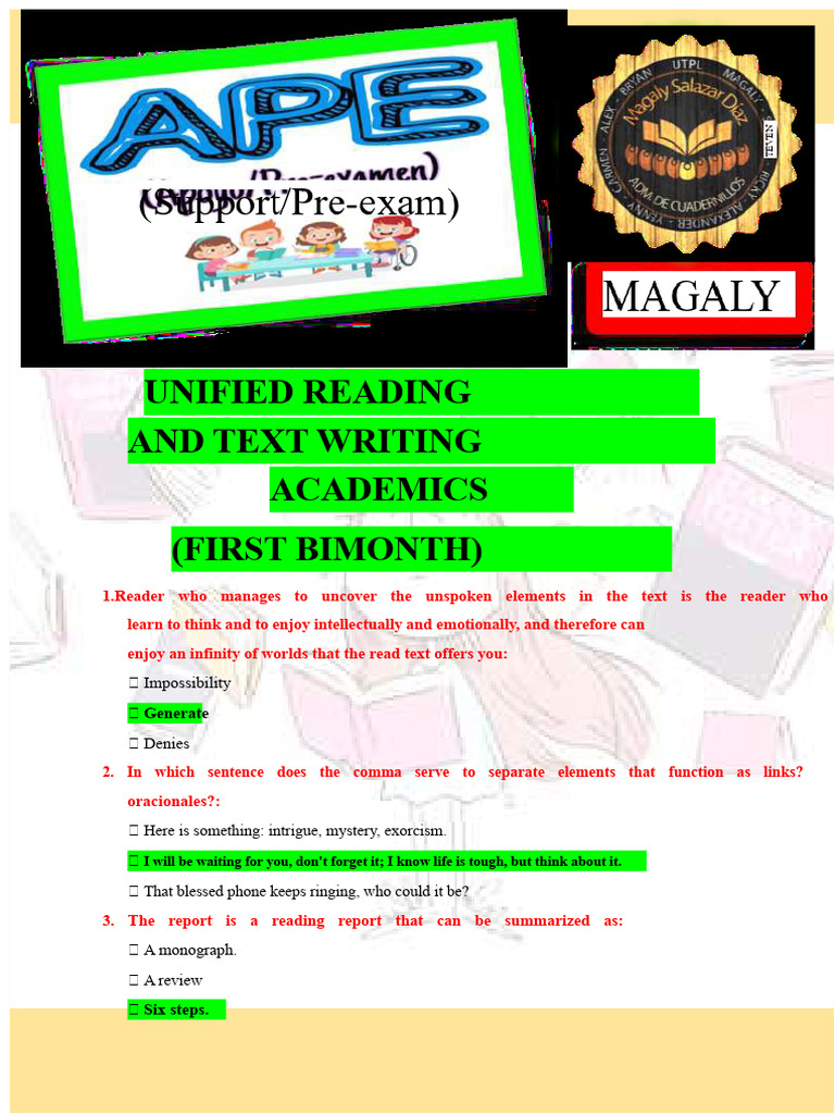 APE of Reading and Writing Academic Texts - First Bimonthly - Unified ...