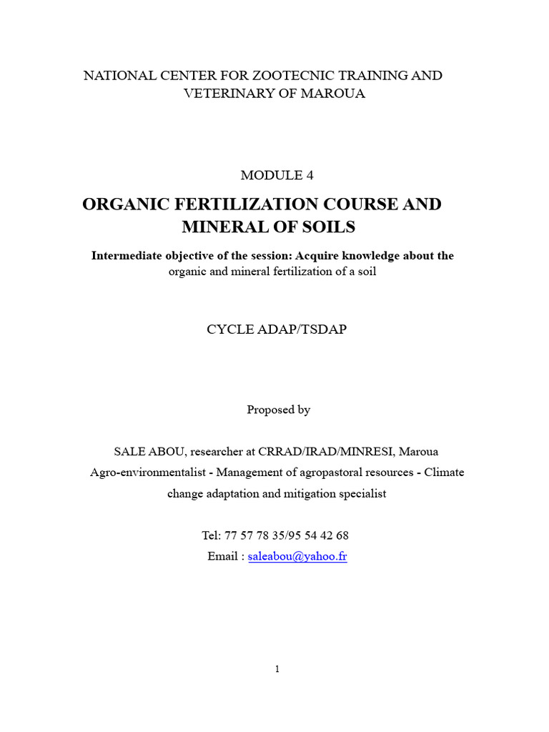 Organic and Mineral Fertilization Course-1 | PDF | Fertilizer | Potassium