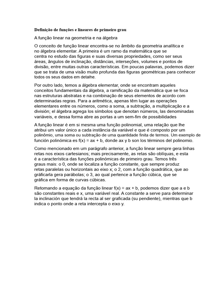 Funções Lineares: Definição e Exemplos | PDF | Função (Matemática ...