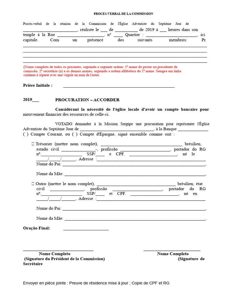 Procès-verbal Commission Église Adventiste | PDF | Bancaire | Services ...