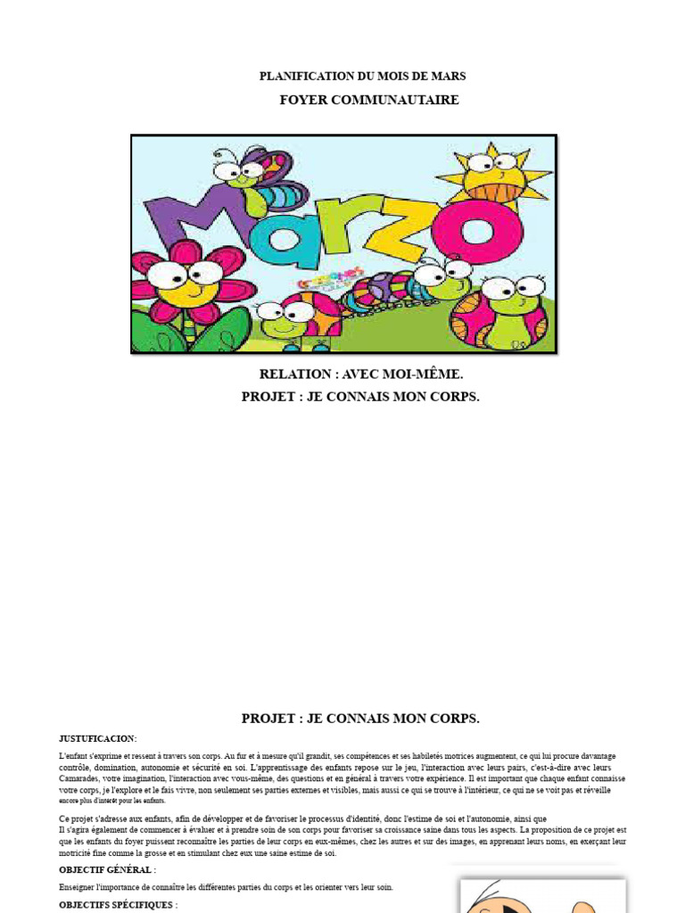 Projet Éducatif : Connaître Son Corps | PDF | Estime de soi | Apprentissage