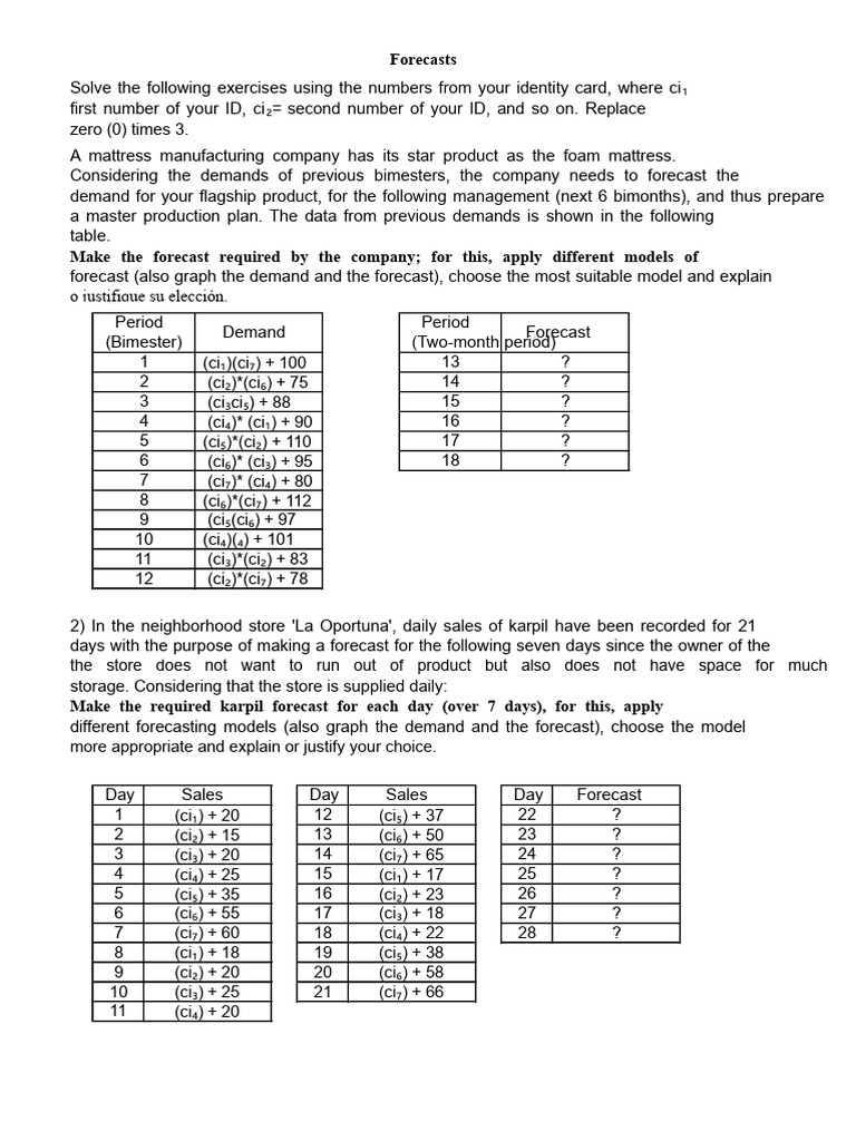 Forecasting Exercises (Planning and Production Control) | PDF