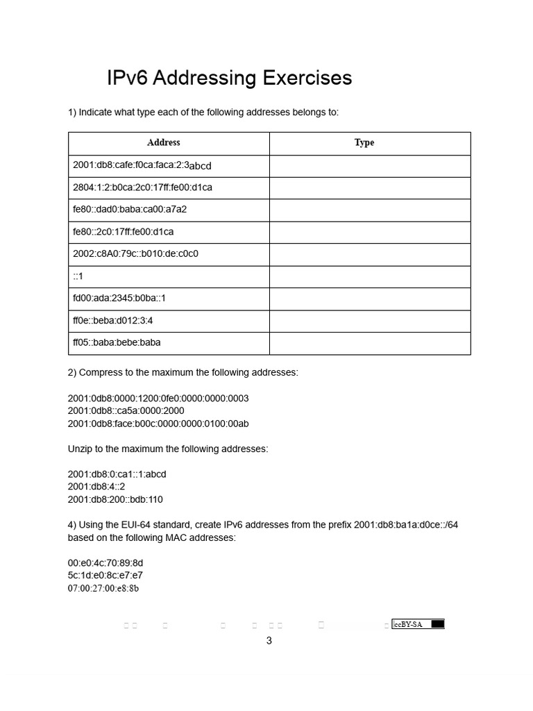 IPv6 addressing exercise | PDF | I Pv6 | Internet Of Things