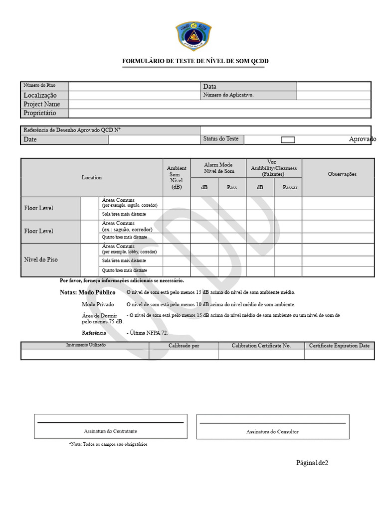 Formulário de Teste de Nível de Som QCDD | PDF | Som