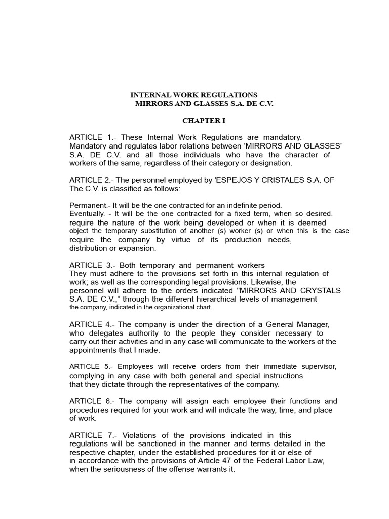 Internal Work Regulations Overview | PDF | Employment | Labour Law