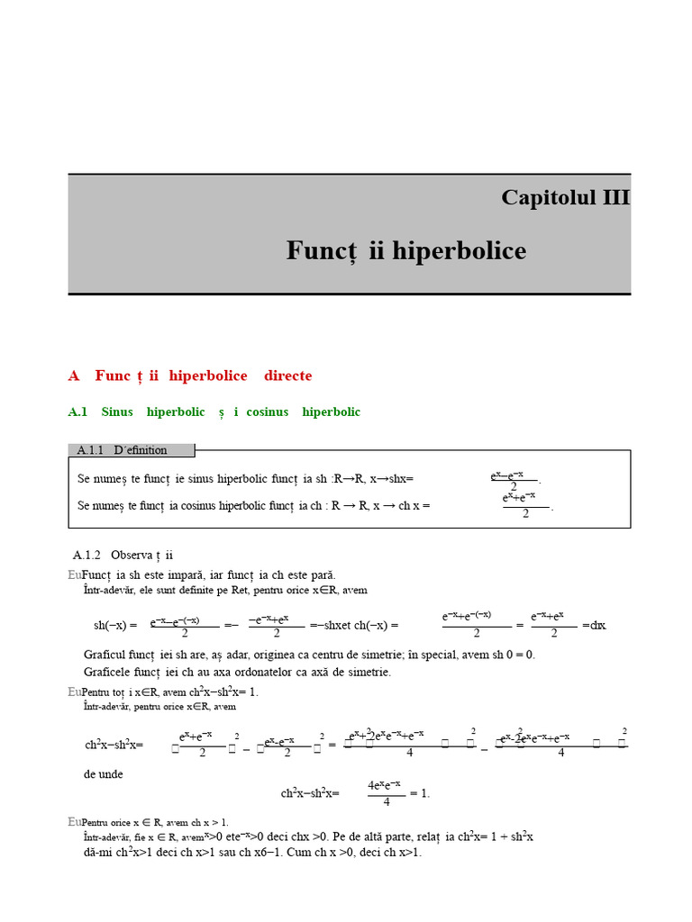 CH III Funcția Hiperbolică | PDF