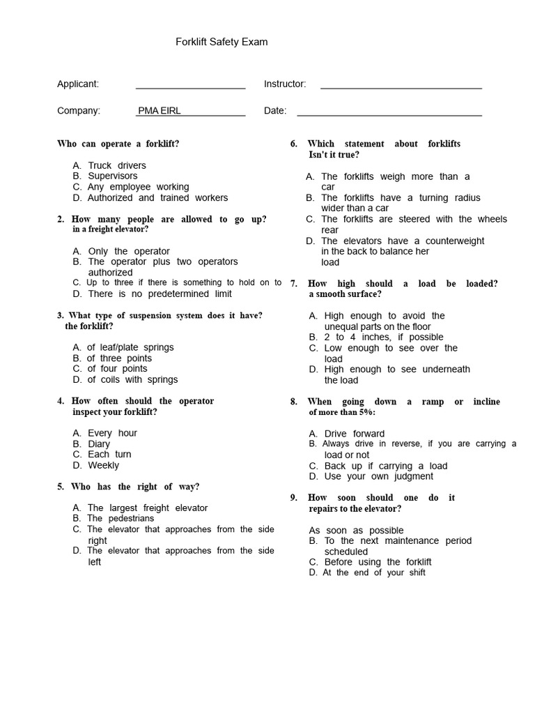 Forklift Safety Exam Guidelines | PDF | Forklift | Elevator