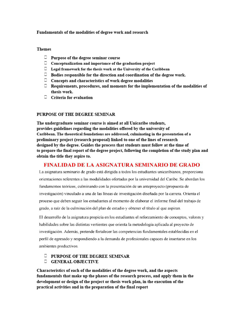 Fundamentals of The Modalities of Degree Work and Research | PDF ...