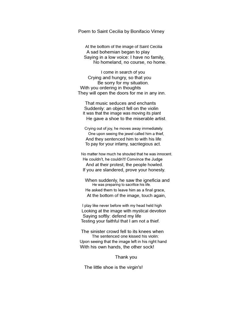 Poem to Saint Cecilia by Bonifacio Virney | PDF