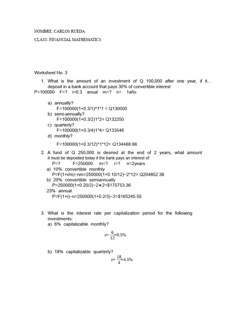 Financial Mathematics Investment Calculations | PDF