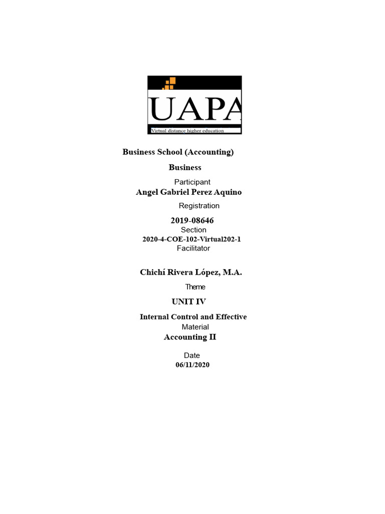 UNIT IV Internal Control and Effective Accounting II UAPA APA | PDF ...