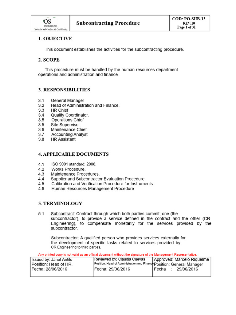 Subcontracting Procedure Overview | PDF | Verification And Validation ...