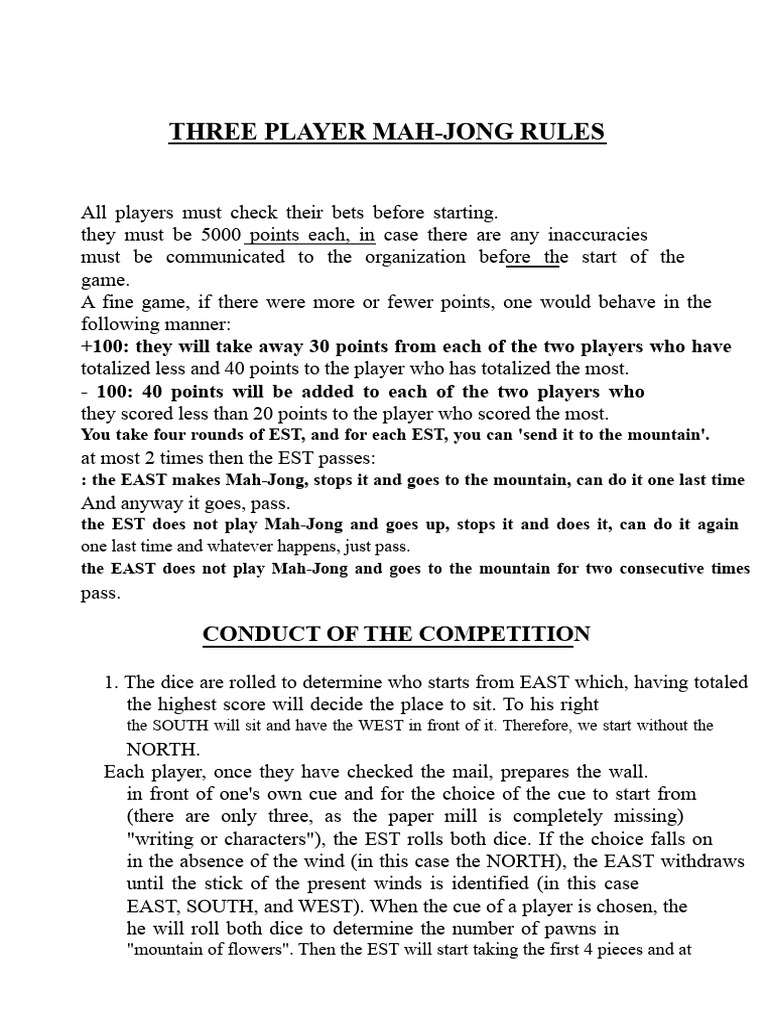 Three Player Mah-Jong Game Rules | PDF | Mahjong | Chess