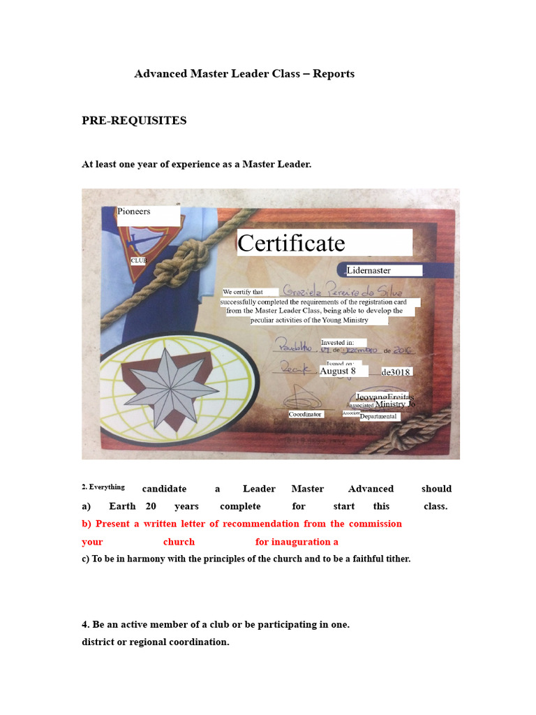 Advanced Master Leader Class Requirements | PDF | Leadership