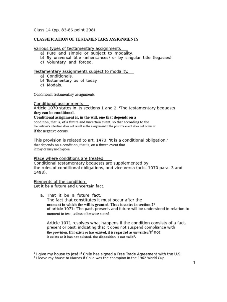 Classification of Testamentary Bequests | PDF | Will And Testament ...