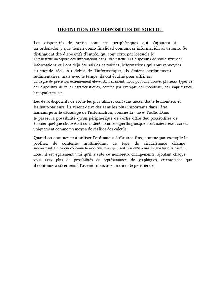 Dispositifs de Sortie : Moniteurs et Imprimantes | PDF | Écran d ...