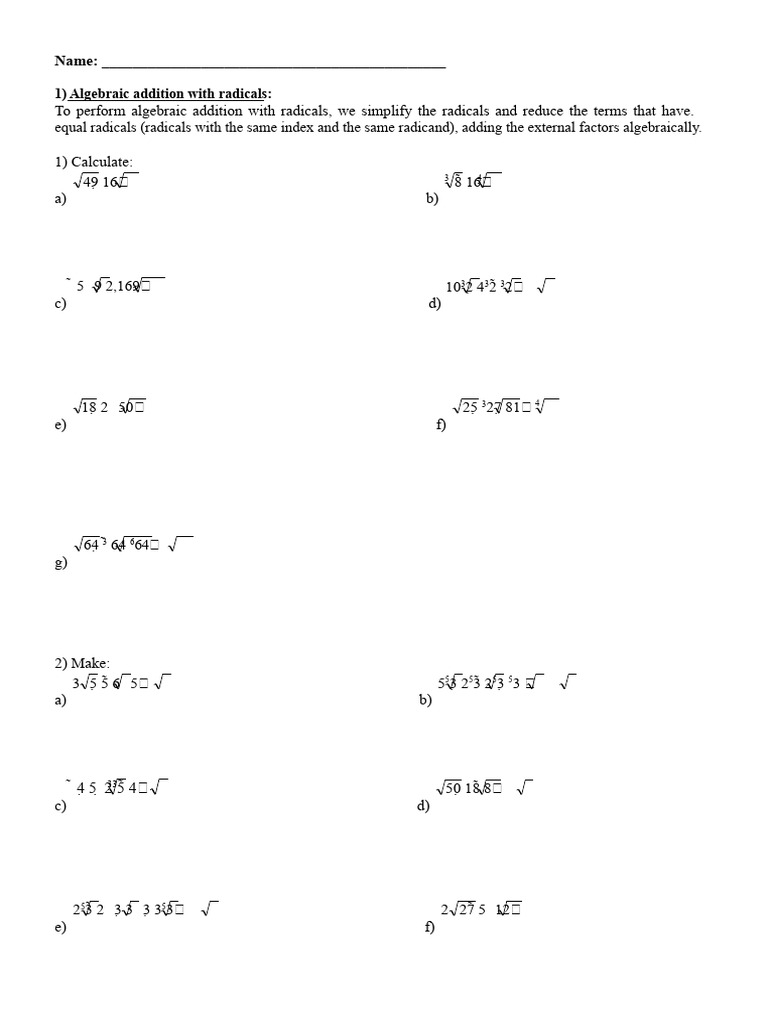 Algebraic Addition with Radicals Guide | PDF