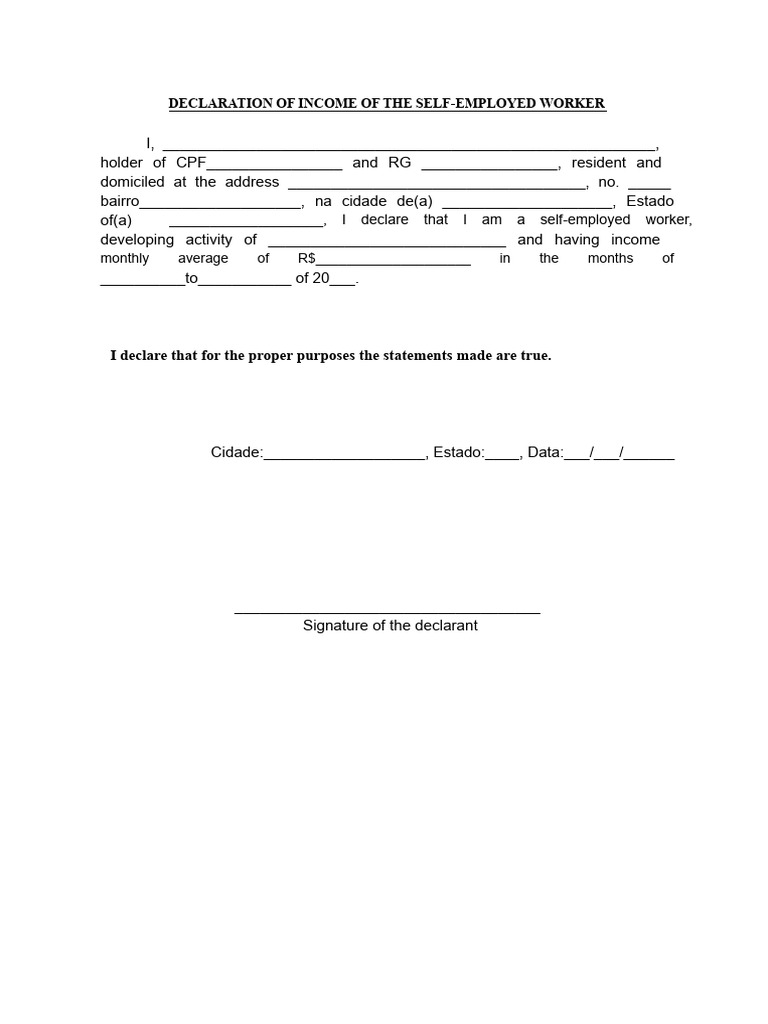 Income Declaration of Self-Employed Worker S_witness | PDF