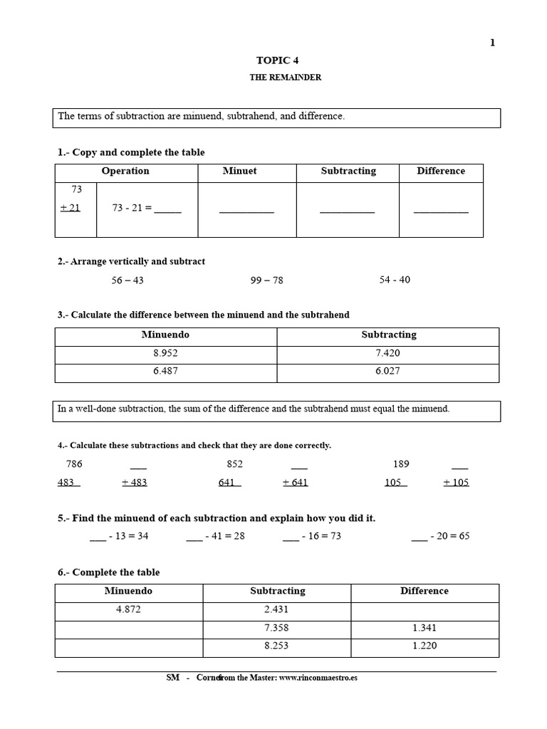 activities04.pdf | PDF | Subtraction | Numbers