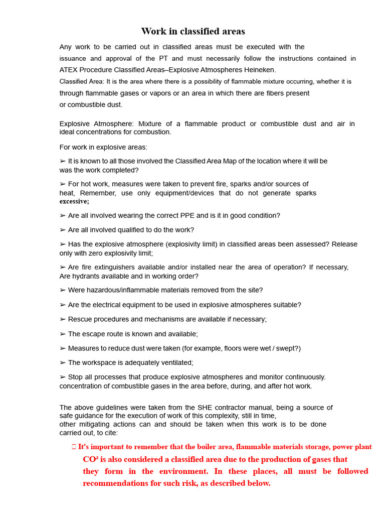 Guidelines for Work in Classified Areas | PDF | Safety | Occupational ...