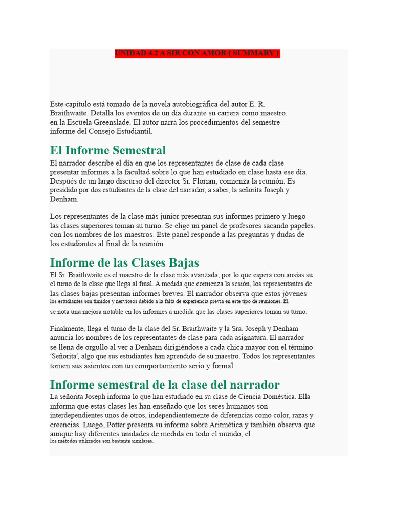 RESUMEN PARA SIR CON AMOR | PDF
