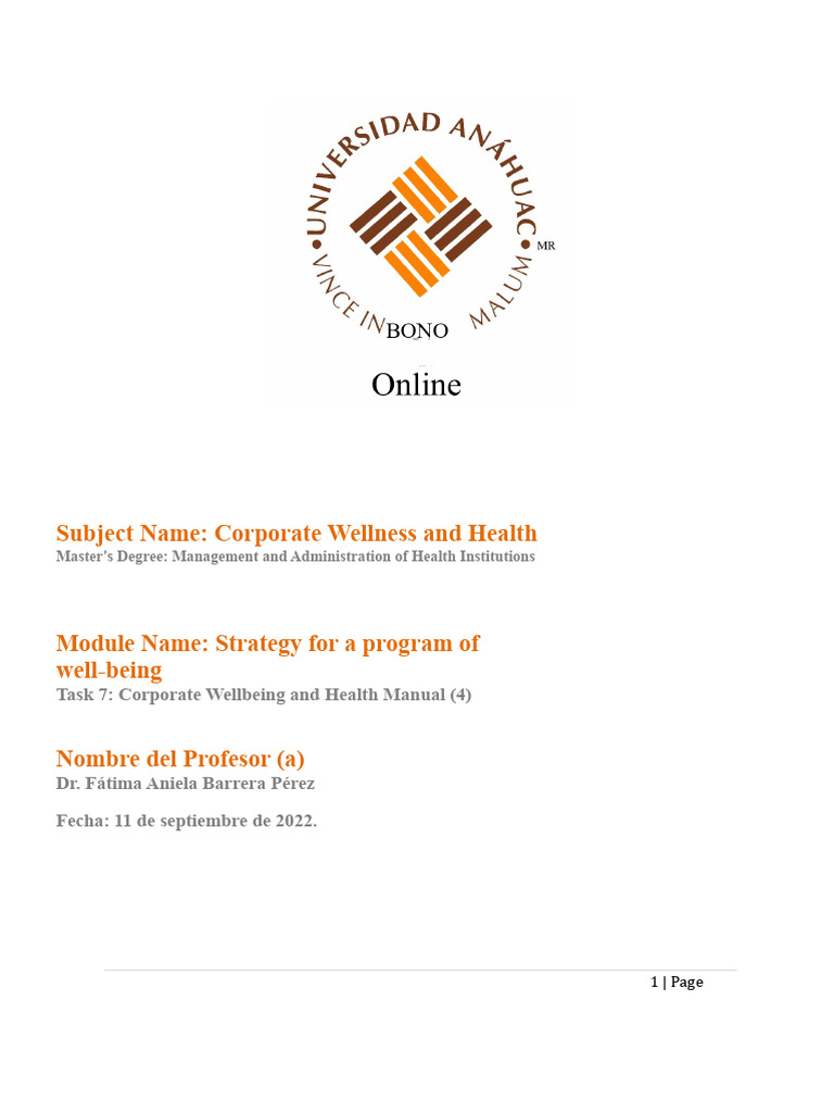 Task 8 Corporate Wellness and Health Manual | PDF | Well Being ...