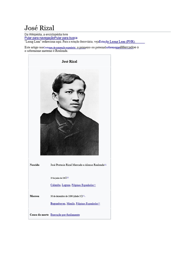 José Rizal: Herói Nacional das Filipinas | PDF | Filipinas | Espanha