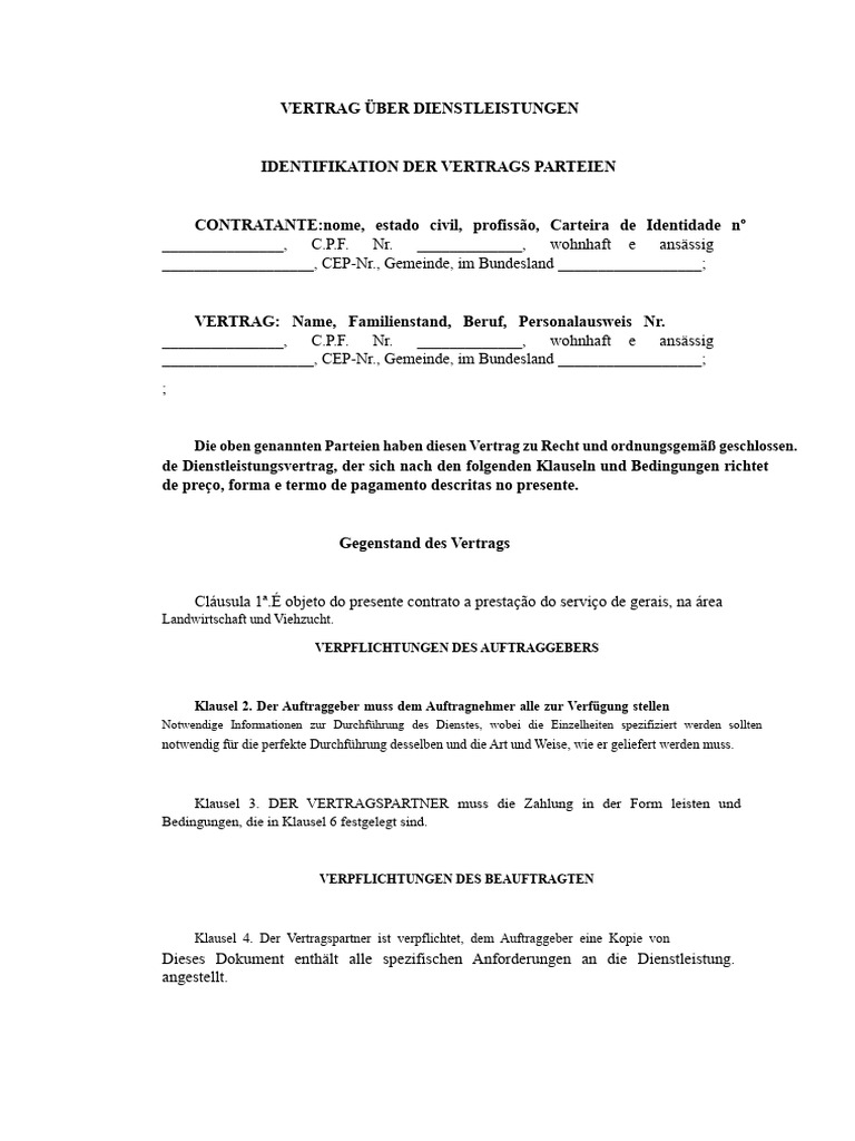 Mustervertrag Für Dienstleistungsbereitstellung | PDF