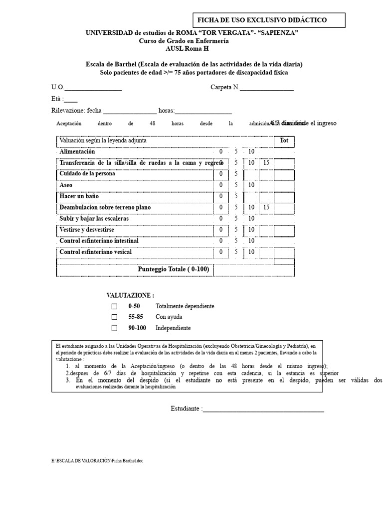 Escala de Barthel para Pacientes Mayores | PDF