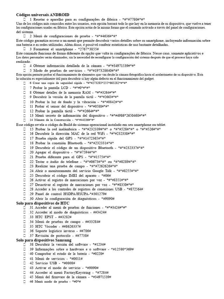 Códigos Universales ANDROID | PDF | Android (sistema operativo ...