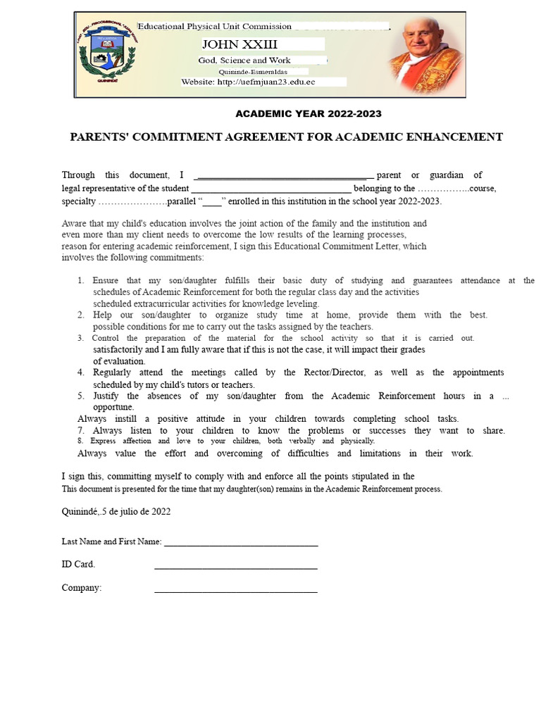 Parents' Commitment for Academic Support | PDF | Teachers | Learning
