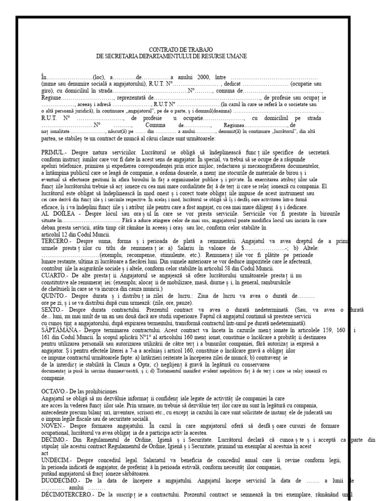 Contract de Secretar | PDF