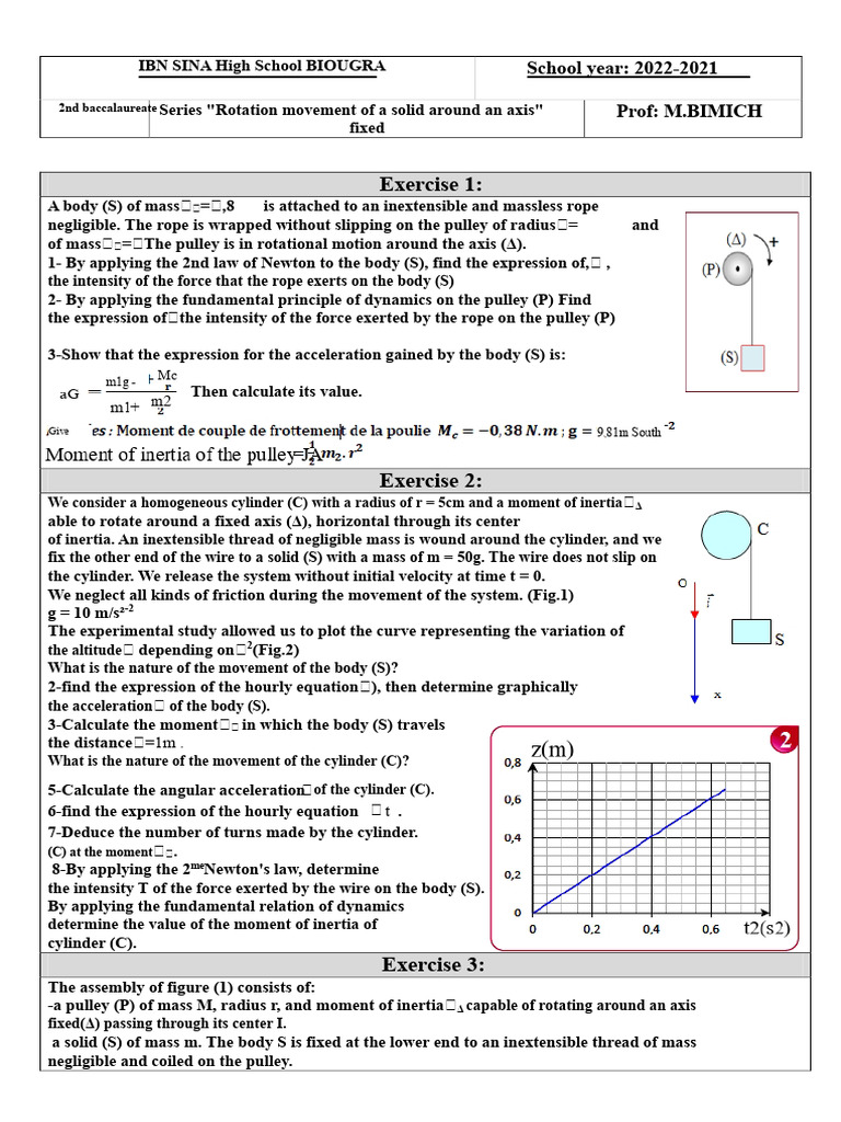 Series 14 "Rotation Movement of a Solid Around a Fixed Axis" | PDF ...