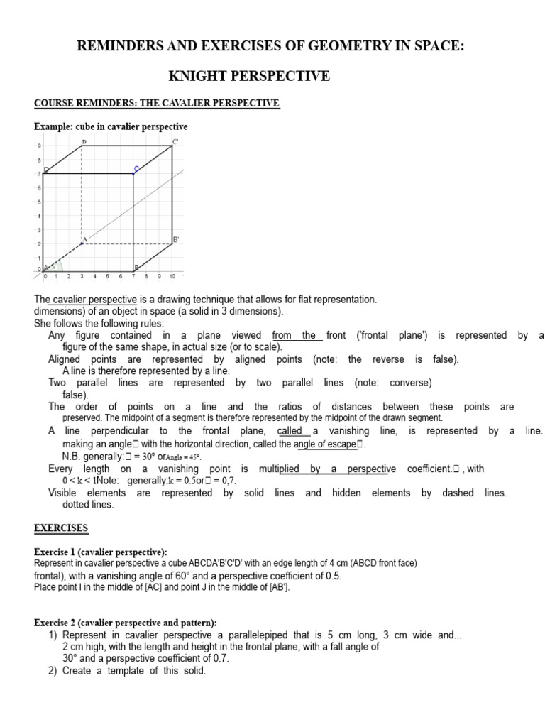 Cavalier Perspective Geometry Exercises | PDF | Line (Geometry ...