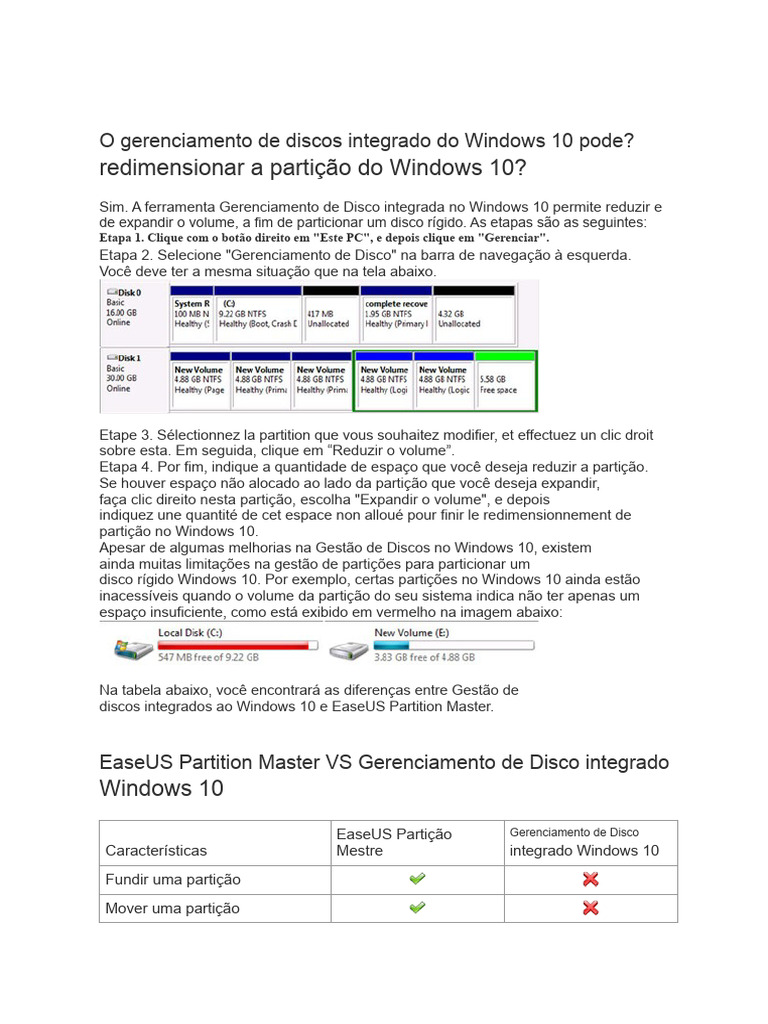 Particionar o seu disco no Windows 10 | PDF | Windows 10 | Microsoft ...