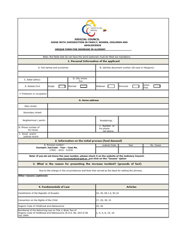 Alimony Increase Request Form | PDF | Identity Document | Child Support