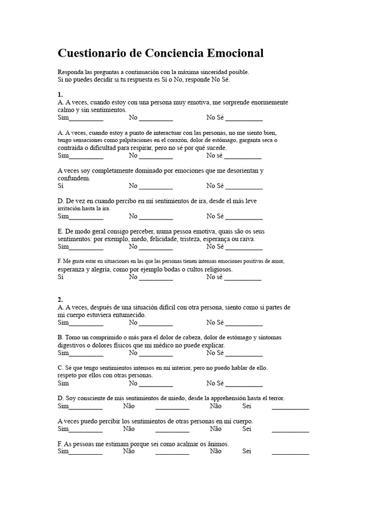 Cuestionario de Conciencia Emocional | PDF | Las emociones | Ciencias ...