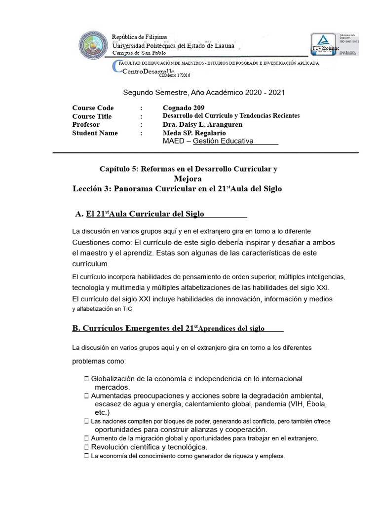 El aula curricular del siglo XXI | PDF | Plan de estudios | Pensamiento