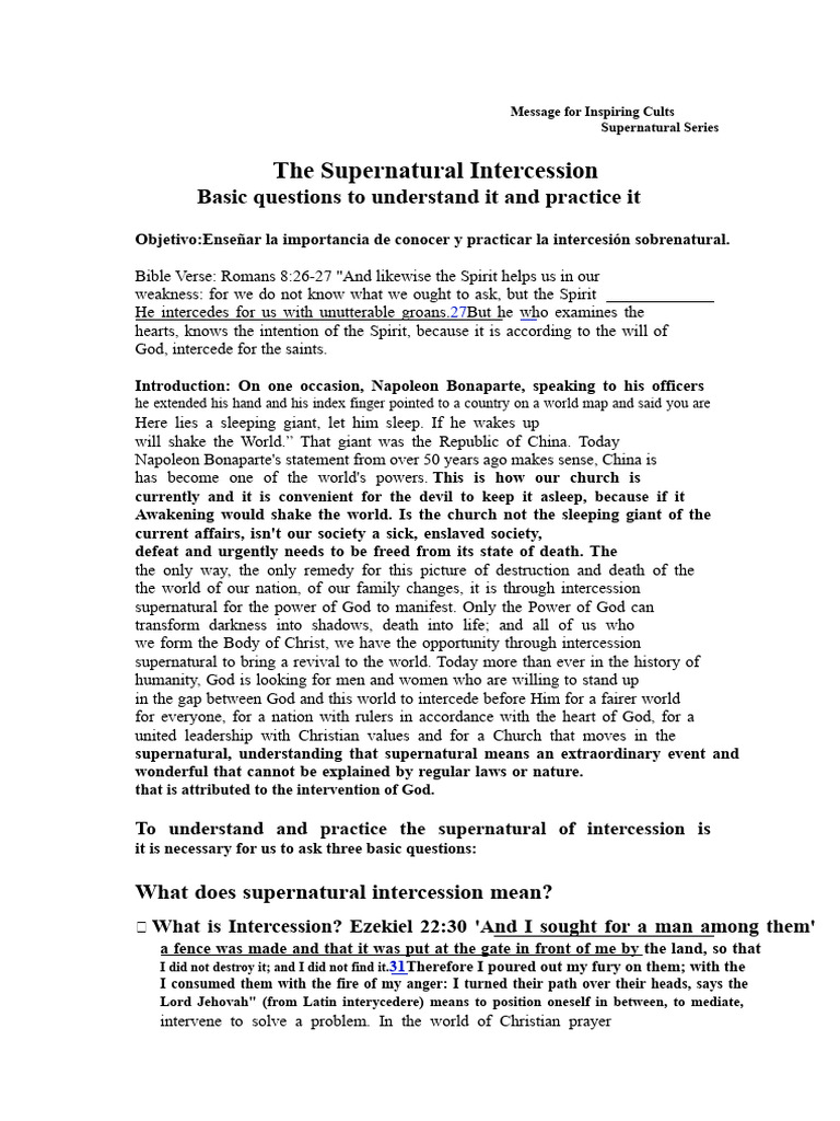 Supernatural Intercession Explained | PDF | Intercession | God