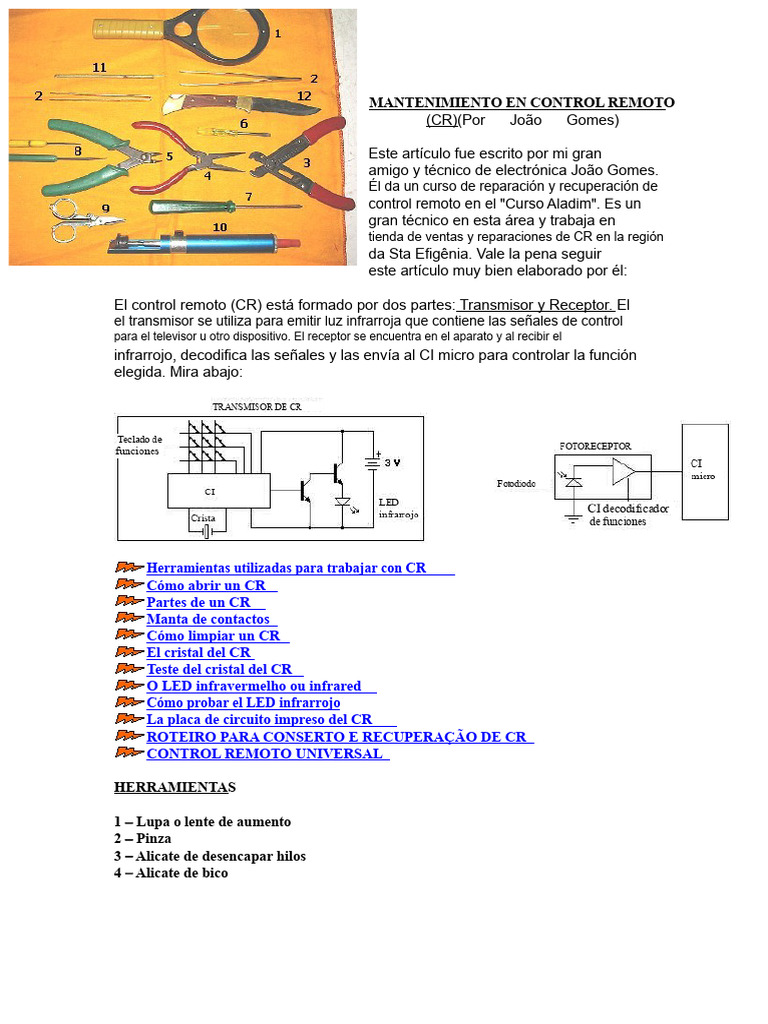 Curso de Reparación de Control Remoto IR | PDF | Control remoto | Diodo ...