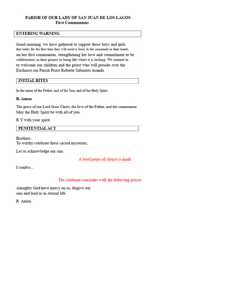 First Communion Ceremony Guide | PDF | Eucharist | Sacraments
