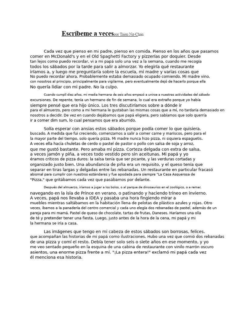 Escríbeme A Veces Por Taien Ng-Chan | PDF | Almuerzo | Cocina