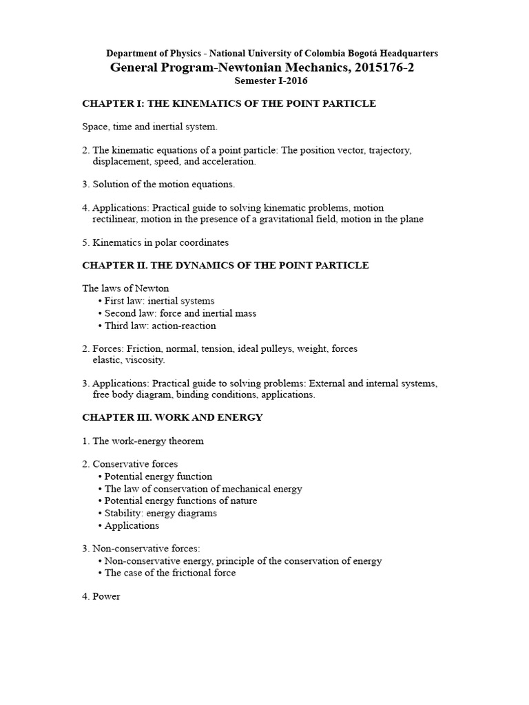 Newtonian Mechanics Course Overview | PDF | Force | Kinematics