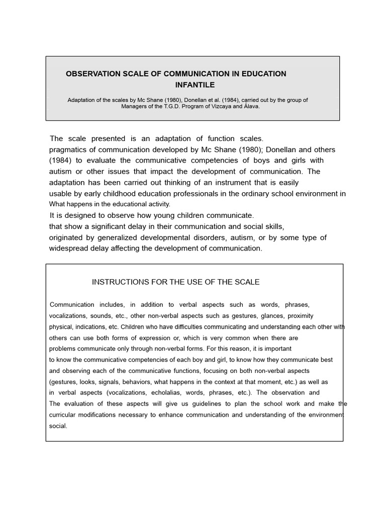 Communication Observation Scale for Autism | PDF | Communication ...