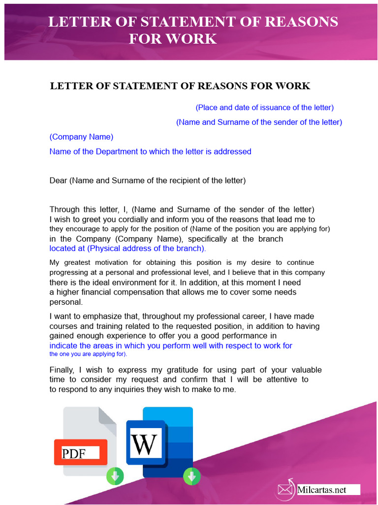 Letter of Presentation of Reasons For Work | PDF